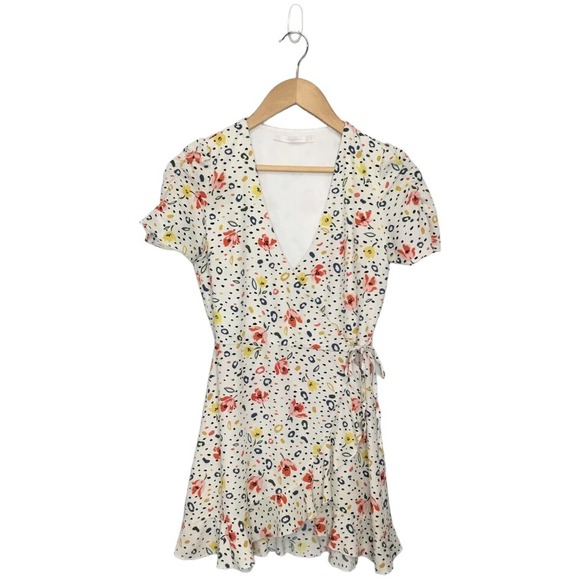 Zara Dresses & Skirts - Zara Trafaluc Ditsy Floral Wrap Tie Ruffle Mini Dress Cream XS
